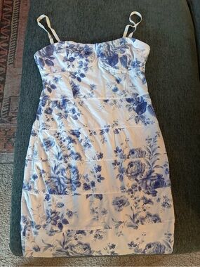 Talula White Strapless Dress with Blue Floral Print